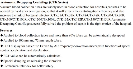 Kan Ayırma için CTK80 Lab Santrifüj 4000rpm Düşük Hız