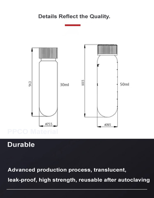 PP PPCO malzeme santrifüj tüpü mühürleme kapağı ile 50ml Yüksek Hızlı Tüp Max RCF 50000xg